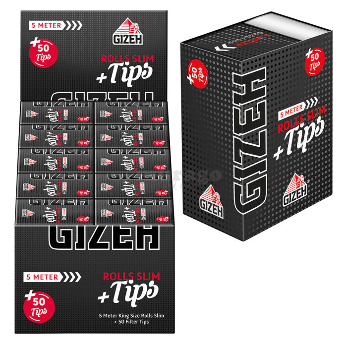 GIZEH BLACK® Rolls Slim+Tips 20 Boxen 5 METER PAPIER + 50 FILTER-TIPS