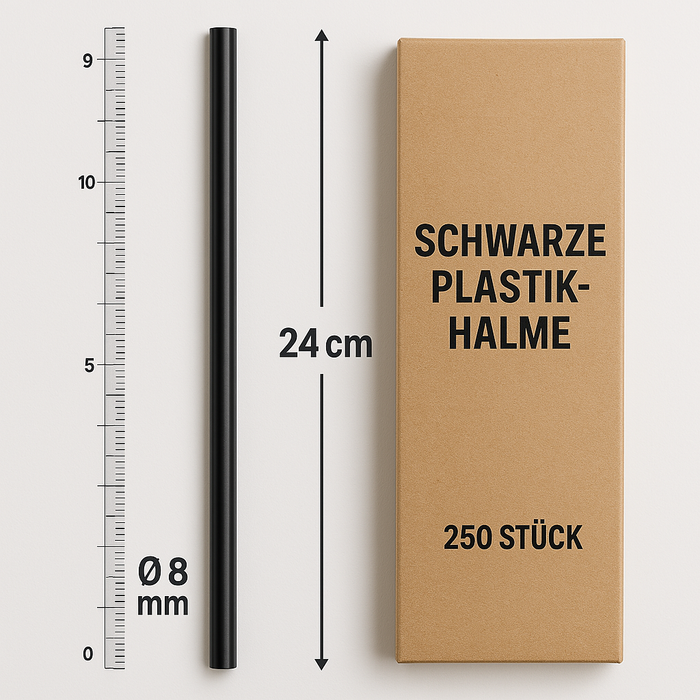 Einweg Trinkhalme Strohhalme Plastikhalme Schwarze Plastiktrinkhalme 250 Stück (Einweg, 24 cm x 8 mm)