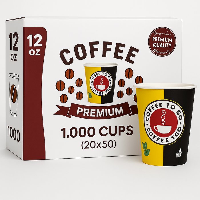 1000 Coffee To Go Becher 4oz - 7oz - 8oz - 12oz | Einweg Pappbecher mit Deckel-Design | Premium Qualität, Ideal für Heißgetränke, Kaffee, Tee, To-Go