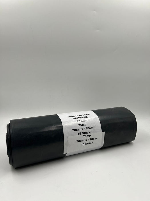 Müllsäcke LDPE 120 Liter, 70x110 cm, 75 my, Schwarz 15 Stück