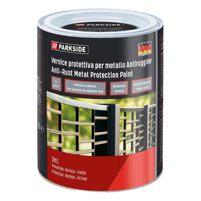 Parkside Metallschutzfarbe 1L silbergrau weiß schwarz grün reine Alkydharzfarbe glänzend Metallschutzfarbe zum Lackieren (silbergrau-weiß-schwarz)