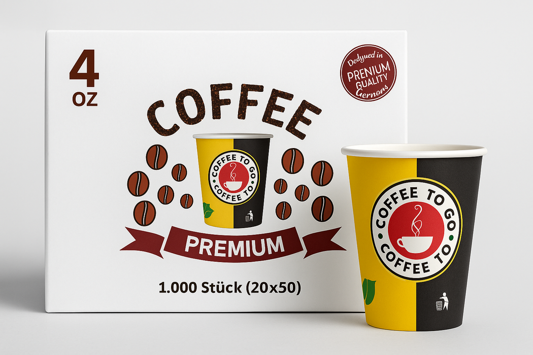 1000 Coffee To Go Becher 4oz - 7oz - 8oz - 12oz  | Einweg Pappbecher mit Deckel-Design | Premium Qualität, Ideal für Heißgetränke, Kaffee, Tee, To-Go