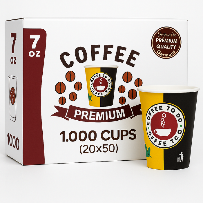 1000 Coffee To Go Becher 4oz - 7oz - 8oz - 12oz  | Einweg Pappbecher mit Deckel-Design | Premium Qualität, Ideal für Heißgetränke, Kaffee, Tee, To-Go