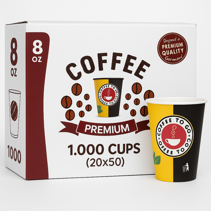 1000 Coffee To Go Becher 4oz - 7oz - 8oz - 12oz  | Einweg Pappbecher mit Deckel-Design | Premium Qualität, Ideal für Heißgetränke, Kaffee, Tee, To-Go