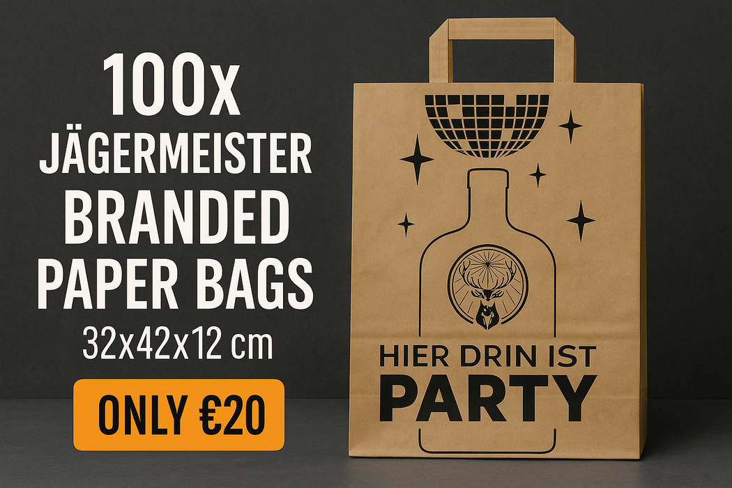 100x Jägermeister Party-Papiertüten, Papiertragetasche, Papiertüte– Stylisch, stabil & ready to party