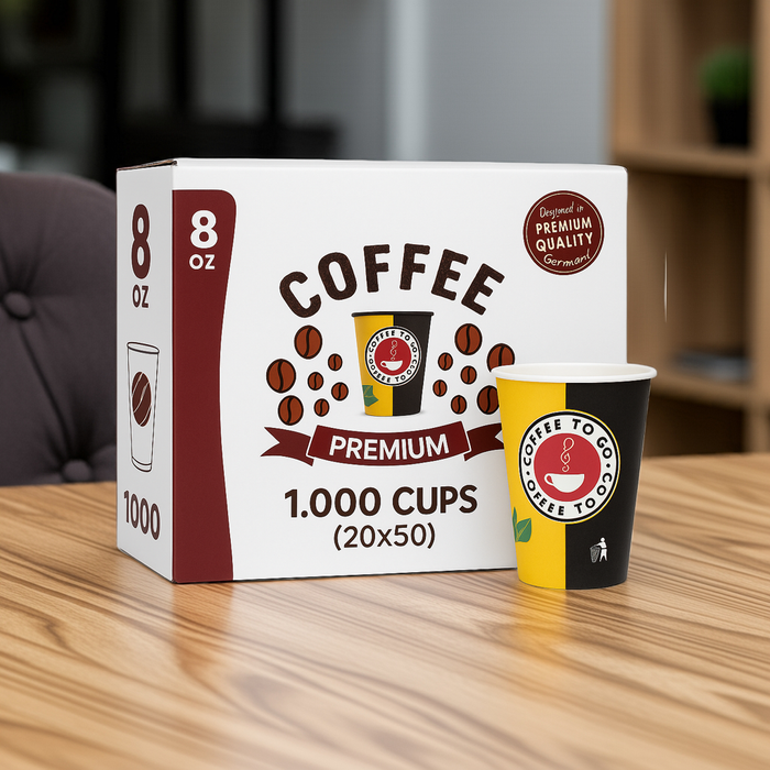 1000 Coffee To Go Becher 4oz - 7oz - 8oz - 12oz  | Einweg Pappbecher mit Deckel-Design | Premium Qualität, Ideal für Heißgetränke, Kaffee, Tee, To-Go